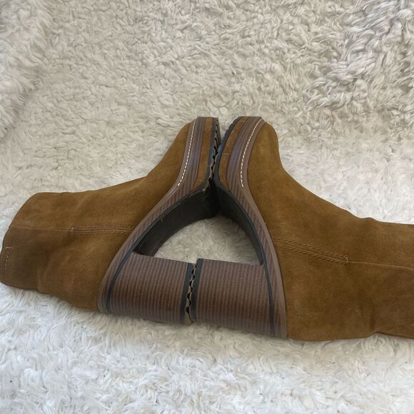 Steve Madden Shaniya leather Brown Suede platform block heels Ankle Boots SZ9M - Picture 7 of 15